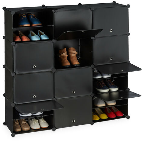 Relaxdays – Étagère à chaussures modulable 24 compartiments – Dimensions H 125 x L 125 x P 31,5 cm – Plastique léger noir – Montage rapide par emboîtement