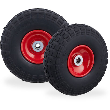 Roue de diable Set de 4 en caoutchouc 260x85 mm, increvables, 16 mm, 4.1/3.5-4 essieu, jusqu'à 150 kg, noir/rouge