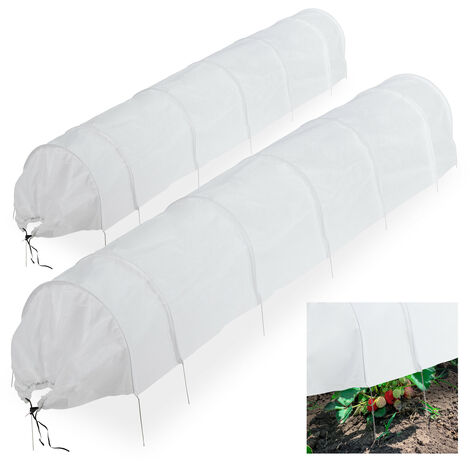 Relaxdays – Lot de 2 tunnels de croissance pliables – Longueur 3,4 m – Tissu non tissé – Arceaux inclus – Protection contre nuisibles