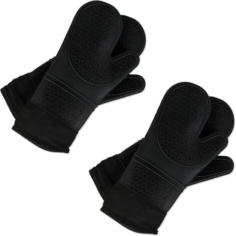 4x paires gants pour four silicone, thermorésistant, maniques de grillade  antidérapants, doublure intérieure coton, noir