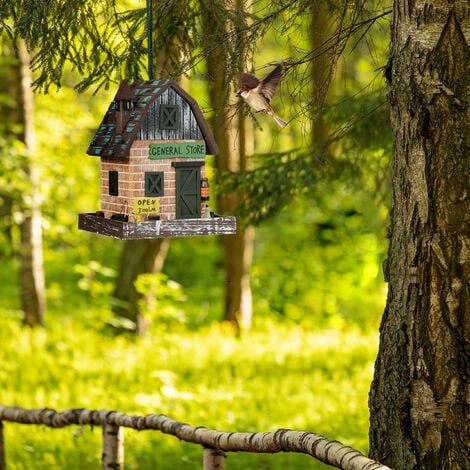 Relaxdays Nid d'oiseau avec échelle en bois, maison d'oiseau en