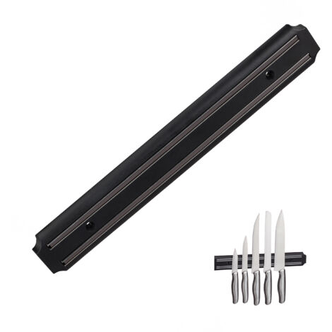 Barre magnétique, lot de 2, rangement outils, à aimant, couteaux & ustensiles, plastique, 33 cm de largeur, noir