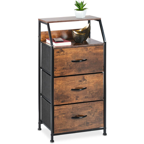Relaxdays – Commode industrielle 3 tiroirs – Dimensions HxLxP 92x45x30 cm – Acier et MDF effet bois – Charge max 15 kg par étagère