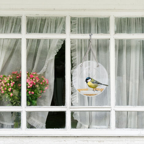 Mangeoire à oiseaux, lot de 4, Distributeur en acrylique, à suspendre, pour  la fenêtre, 13 x