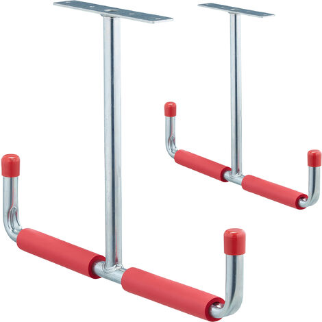 Relaxdays Porte-outils en lot de 2, charge max. : env. 25 kg, acier, rembourrage en mousse, HL 30 x 42 cm, argenté/rouge