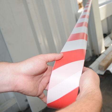 Ruban d'interdiction, lot de 2, anti-déchirure, rubalise pour chantier &  danger, PE, 80 mm x 200 m, rouge-blanc