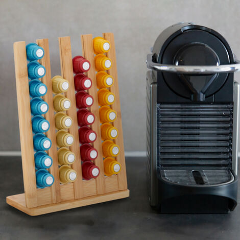 Relaxdays Range-Capsules Bambou Pour 24 Dosettes - Porte-Dosettes Café Design Naturel