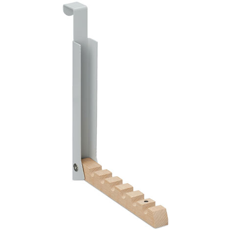 Relaxdays Portemanteau pliable, pour porte de max 2 cm d’épaisseur, à accrocher, 6 cintres, métal et bois, gris (1/5)