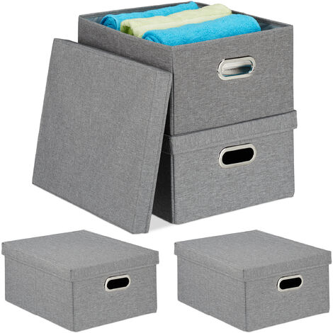 Grande boîte de rangement en carton gris - solide et élégante - ON