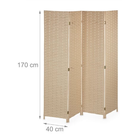 Relaxdays Paravent, Bois Et Corde De Papier, Brise-vue Pliable, 3 Volets, H X L : 170 X 120 Cm, Pour Intérieur, Blanc
