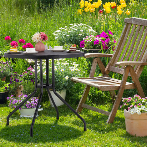 Table De Jardin Ronde Pliante 80 Cm - Aspect Rotin Noir, Hauteur 73 Cm, Pour Terrasse Et Balcon - 6