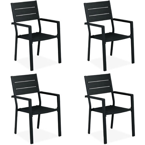 Relaxdays – Lot de 4 chaises de jardin en métal noir – Dimensions HxLxP 90x53,5x59 cm – Accoudoirs pour confort – Charge max 150 kg (1/5)