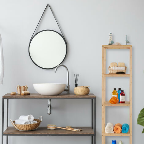 Étagère Salle De Bain En Bambou Relaxdays Avec Miroir - Design Semi-Ouvert à Suspendre, Gain De Place Idéal - 53x62x20 Cm Nature