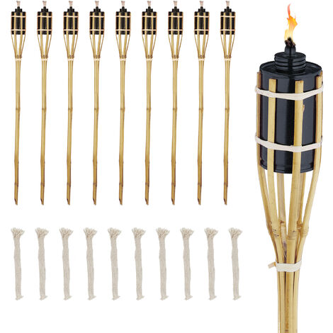 Lot De 3 Torches De Jardin En Bambou Marron Foncé 60 Cm - + 1 Litre D'huile Pour Lampe - Ambiance éclairage Extérieur