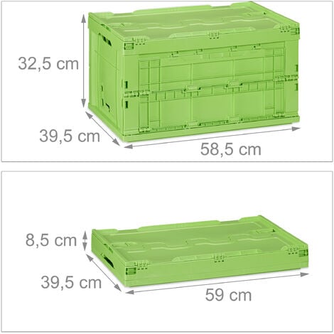 Relaxdays Boîte pliable avec couvercle, caisse, rangement, plastique,  coffre 60 litres, HxLxP :31,5x59,5x39,5 cm, vert