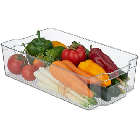 Relaxdays Rangement frigo, organisateur cuisine, aliments, boîte avec  poignées, HxLxP : 15,5 x 21 x 21 cm, transparent