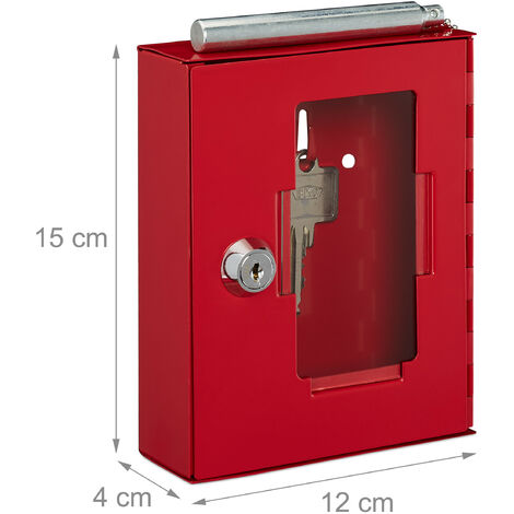 Relaxdays - Lot De 2 Boîtes à Clés De Secours Avec Vitre Et Marteau - Coffret Murale Verrouillable Rouge Pour Urgence - Idéale Porte Sécurité - 11