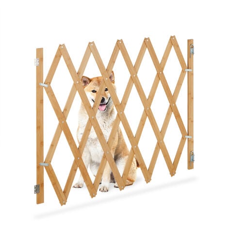 Relaxdays Barrière de sécurité pour chiens, jusqu'à 140 cm, 87 - 97 cm de  haut, bambou, escaliers & porte, nature