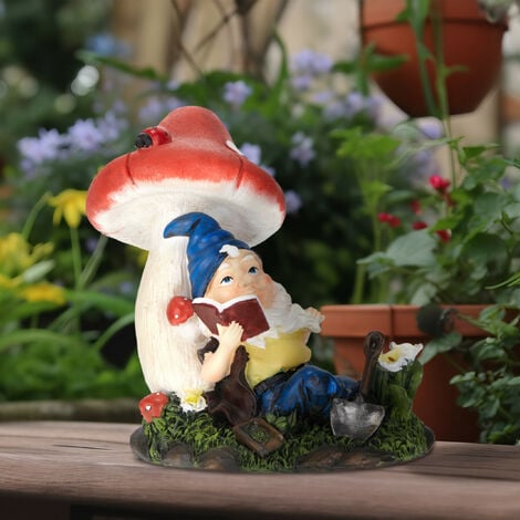 Relaxdays Nain de jardin avec champignons, résiste aux intempéries et gel,  HxLxP: 14,5x10,5x7 cm, figurine, multicolore