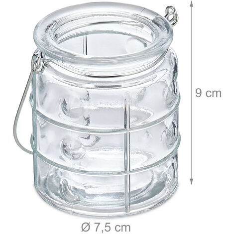 Relaxdays Photophores, lot de 12, anse, intérieur & extérieur, lanternes rondes, 9 x 7,5 cm, transparent - argenté