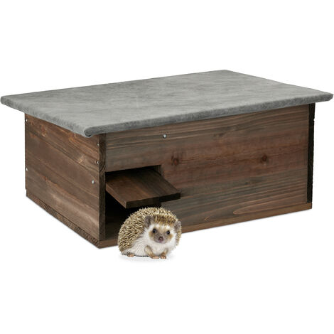 Relaxdays – Abri à hérissons avec sol et trappe – Entrée en labyrinthe – Bois de sapin – Dimensions HxLxP : 20 x 45,5 x 33 cm – Toit incliné imperméable