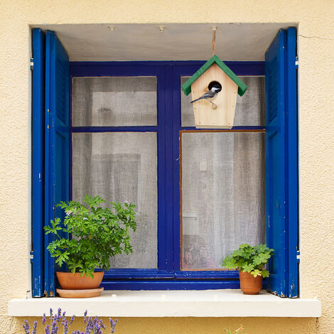 Relaxdays Cabane à oiseaux décorative, en bois, suspendre, HLP : env. 16 x 15 x 11 cm, jardin et balcon, nature/vert