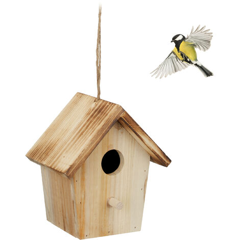 Relaxdays Cabane à oiseaux décorative, en bois, suspendre, HLP : env. 16 x 15 x 11 cm, jardin et balcon, nature