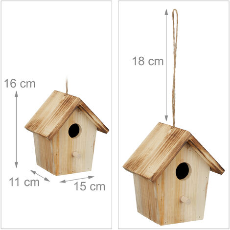 Relaxdays Cabane à oiseaux décorative, en bois, suspendre, HLP : env. 16 x 15 x 11 cm, jardin et balcon, nature
