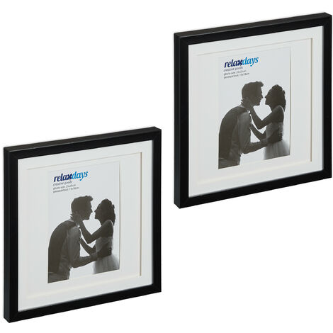 Relaxdays Cadre photo, lot de 2, 25x25 cm, format portrait ou paysage, à accrocher ou poser, passe-partout, noir