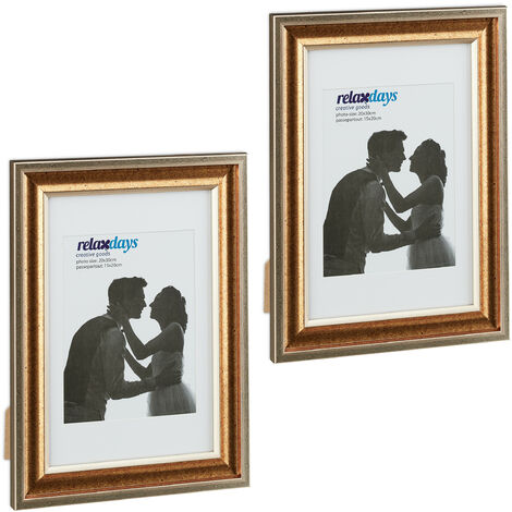 Relaxdays Cadres photo, lot de 2, format DIN A4, passe-partout 15x20 cm,  picture frame à poser ou suspendre, noir