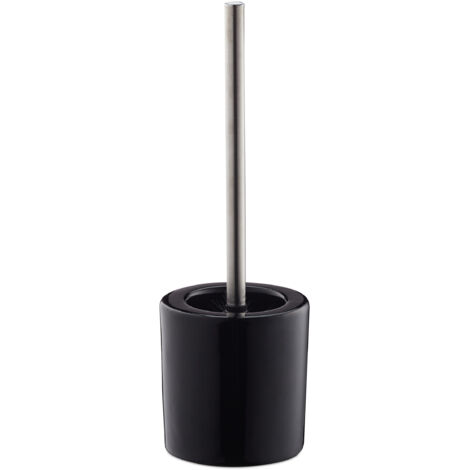 Porte brosse WC, lot de 2, céramique brosse WC et tête changeable poignée métal salle de bain HxD 38,5 x 12,5 cm , noir (1/5)