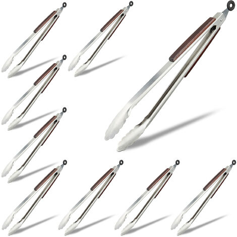 Pince de cuisine en inox, pince à barbecue en acier inoxydable, grillade saucisse salade, 38 cm, argent (1/4)