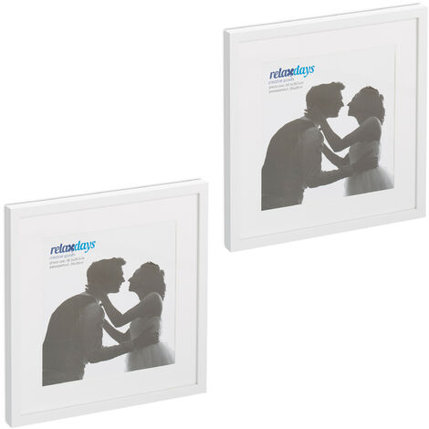 Relaxdays Cadre photo, lot de 2, 38,5 x 38,5 cm, forme carrée, à accrocher ou poser, passe-partout, blanc (1/5)