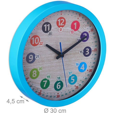Relaxdays Horloge murale, apprendre à lire l'heure, diamètre 30 cm, pour  chambre d'enfant, fille