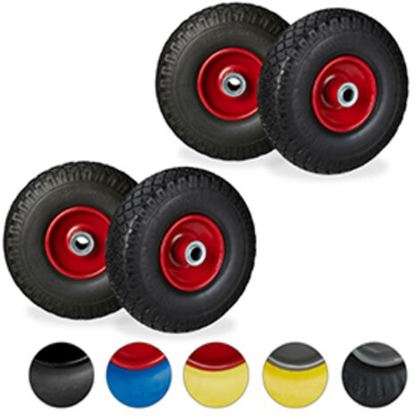 Roue de diable, lot de 4, roue de brouette caoutchouc, pour axe de 20 mm, 3.00-4, 260 x 85 mm, noir-rouge (1/5)