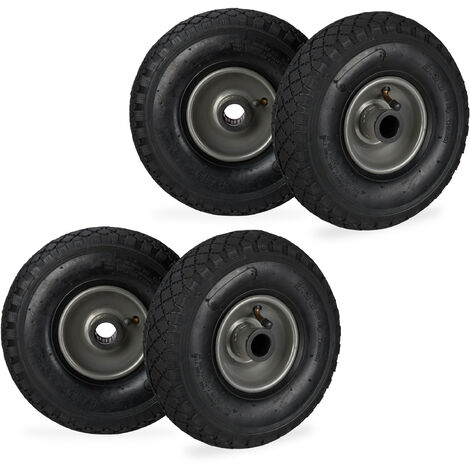 Roue de brouette, lot de 4, caoutchouc 100 kg, roue de rechange, pour axe de 25 mm, 3.00-4, noir-gris