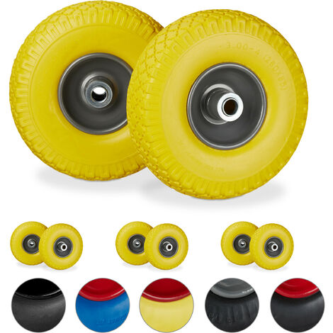 Roue de diable, lot de 8, roue de brouette caoutchouc, pour axe de 20 mm, 3.00-4, 260 x 85 mm, jaune-gris