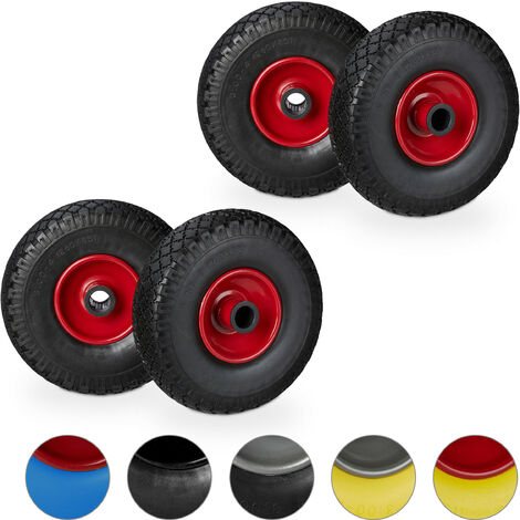 Roue de brouette, lot de 4, caoutchouc, 3.00-4, roue de rechange, pour axe de 25 mm, 260x85 mm, noir-rouge (1/5)