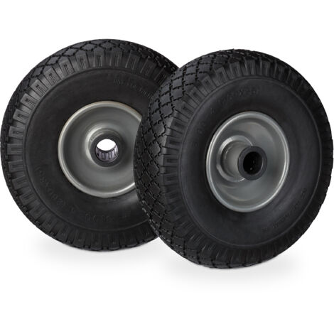 Roue de brouette, lot de 4, caoutchouc, 3.00-4", roue de rechange, pour axe de 25 mm, 260x85 mm, noir-gris