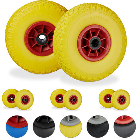 Roue de brouette, lot de 8, caoutchouc, 3.00-4, roue de rechange, pour axe de 25 mm, 260x85 mm, jaune-rouge