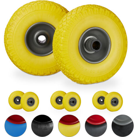 Roue de brouette, lot de 8, caoutchouc, 3.00-4, roue de rechange, pour axe de 25 mm, 260x85 mm, jaune-gris