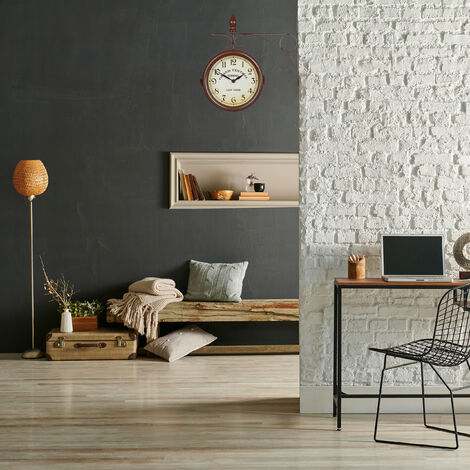 Horloge Gare Double Face Vintage New York - 35cm Rétro Noir, Fonctionne à Piles