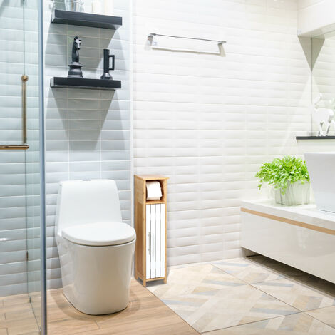 Relaxdays Serviteur WC 4 En 1 - Porte-Rouleau, Brosse, Étagère Et Support Téléphone, Argenté/Noir