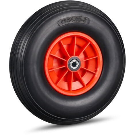 Roue de brouette caoutchouc 4.00-6, lot de 4, rechange axe, increvable, essieu, 3 adaptateurs, 100 kg, noir-rouge