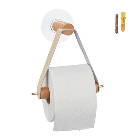 Relaxdays Support papier toilette en bambou, pour salle de bains & WC,  mural, autocollant, HxLxP: 5x16x13 cm, nature