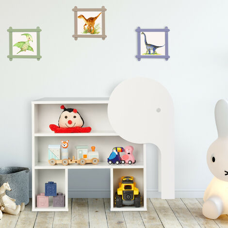 Étagère Murale Enfant Éléphant – Rangement 2 Compartiments, Gris, 50 X 63,5 X 10 Cm, Décoration Chambre Bébé