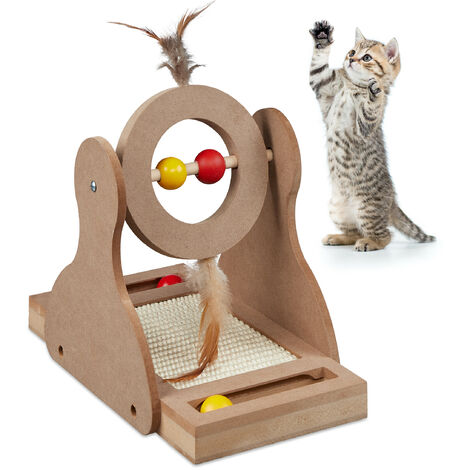 Colonne à Chat 4 En 1 En Bois Avec Sisal - Griffoir, Balançoire, Jeu De Billes Et Distributeur De Friandises | Jouet Interactif Pour Chat D'Intérieur
