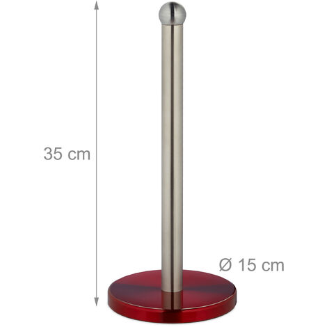 Relaxdays Dérouleur Essuie-Tout Stable Acier Inoxydable Rouge Argenté - Support Cuisine Pratique HxD 35x15 Cm
