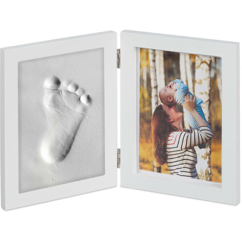1x Cadre photos bébé avec empreintes plâtre, jeu pour main ou pied
