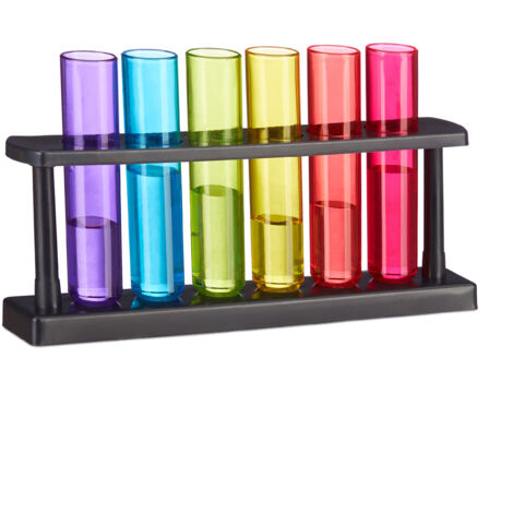 Verre à shot, lot de 60, en forme d'éprouvette, amusant, support, 4 cl, tube à essais, plastique, coloré